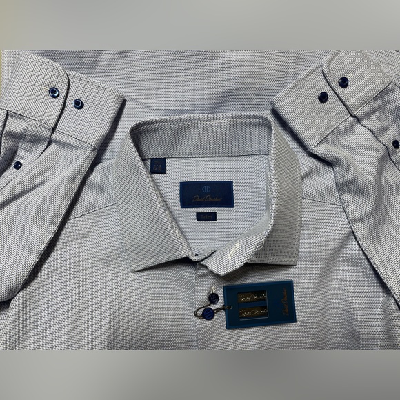 NWT David Donahue Light Blue Men’s Button Down 17.5 x 34/35 - Picture 3 of 5